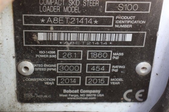 Skid steer loader Bobcat S100 Diesel 26.1kW 2014 S100 2014 2 image 15