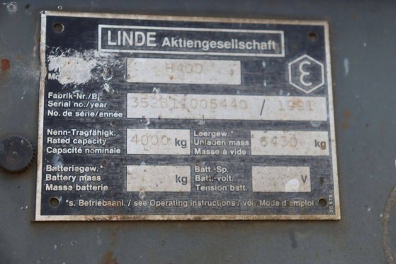 Linde H40D Diesel Forklift 4000kg 1991 H40D 1991 2 Forklift image 15