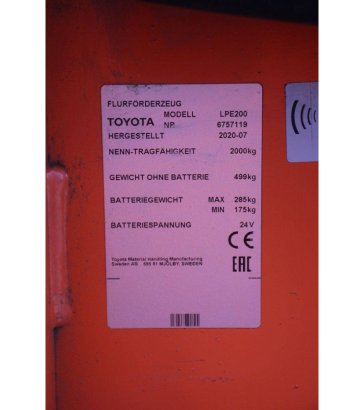 Toyota LPE200 Electric Pallet Truck 2000kg 2020 LPE200 2020 2 Pallet trucks image 15