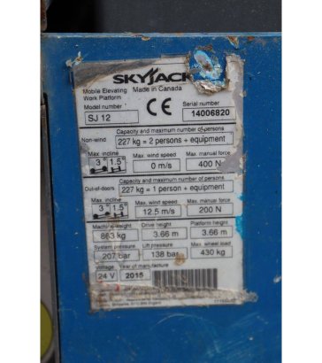 Skyjack SJ12 Electric Mast Lift 227kg 5.6m 2015 Skyjack SJ12 2015 2 image 15