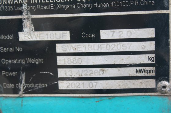 Mini excavator Sunward SWE18UF Diesel 13.4kW 2021 Sunward SWE18UF 2021 2 image 4