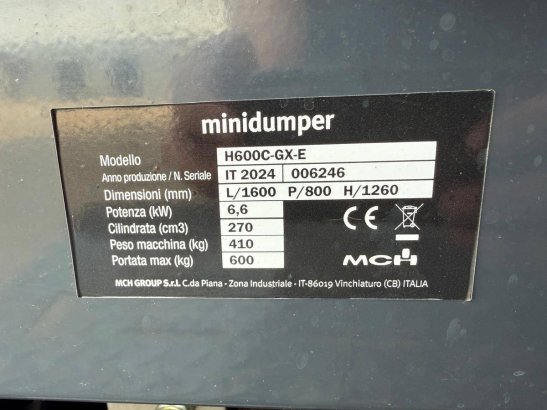 Mini dumper MCH H600C Petrol 6.6kW 600kg 2024 New MCH H600C 2024 1 Mini dumpers image 4