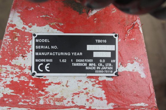 Mini excavator Takeuchi TB016 Diesel 2013 TB016 2013 2 image 7