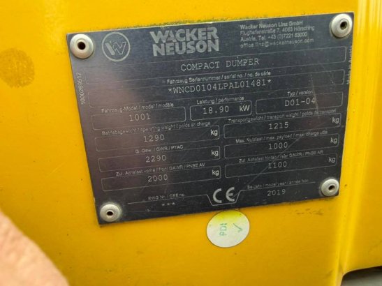 Minidumper Wacker Neuson D01-04 Diesel 18.9kW 2019 Neuson D01-04 2019 2 Mini dumpers image 8