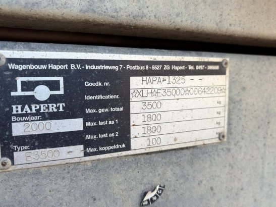 Hapert E3500 2000 Tipper Trailer Hapert E3500 2000 2 Flatbed open trailers image 8