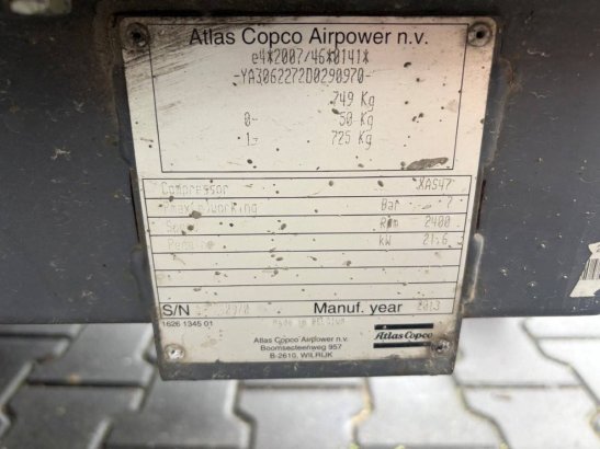 Compressor Atlas Copco XAS47 Diesel 21.6kW 2013 XAS47 2013 2 Compressors image 8