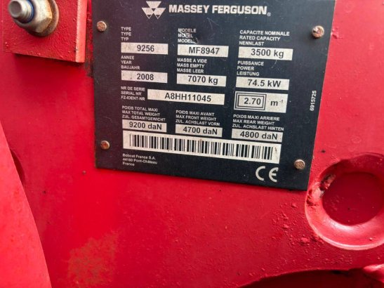 Massey Ferguson MF8947 Telehandler Diesel 74.5kW 3500kg 2008 Massey Ferguson MF8947 2008 2 image 24