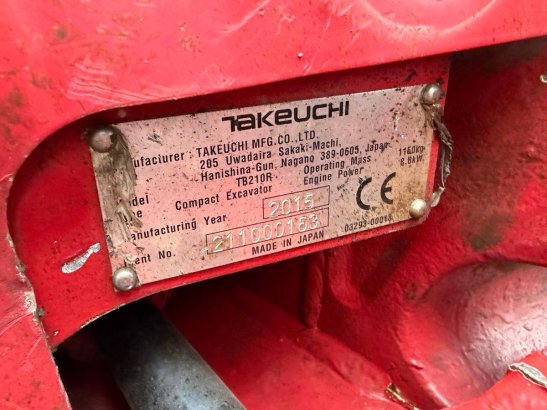 Mini excavator Takeuchi TB210R Diesel 8.8kW 2015 TB210R 2015 2 image 9