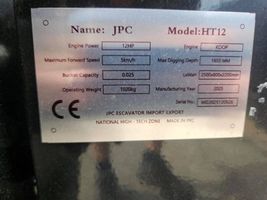 Mini Excavator JPC HT12 Diesel 2026 New JPC HT12 2026 1 image 19
