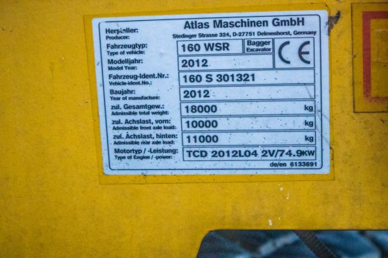ATLAS 160 WSR - 8 000 H 160 WSR - 8 000 H 2012 2 Wheeled Excavators image 9