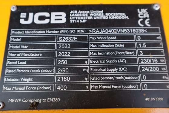 JCB S2632E Valid inspection, *Guarantee! New And Avail S2632E Valid inspection, *Guarantee! New And Avail 2022 2 Scissor L...