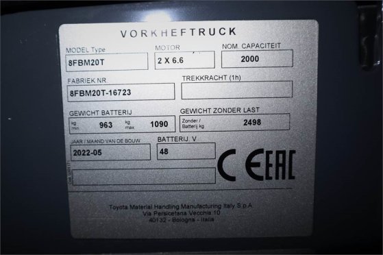 Toyota 8FBM20T Valid inspection, *Guarantee! Electric, 47 8FBM20T Valid inspection, *Guarantee! Electric, 47 2022 2 Forkli...