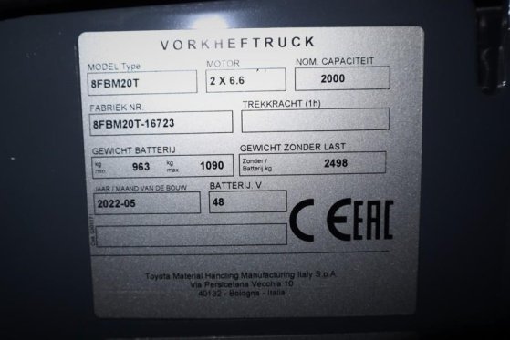Toyota 8FBM20T Valid inspection, *Guarantee! Electric, 47 8FBM20T Valid inspection, *Guarantee! Electric, 47 2022 2 Forkli...
