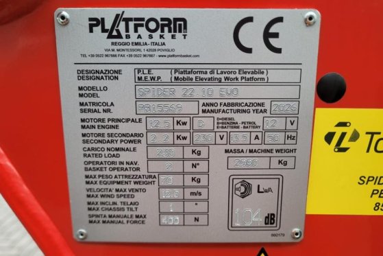 PLATFORM BAS SPIDER 22.10 EVO CE Declaration, Vali Platform BAS SPIDER 22.10 EVO CE Declaration, Vali 2026 2 image 4
