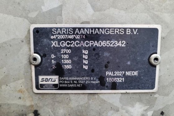 Saris C2700 2 Axel Trailer, Maximum payload: 2045 kg, In Saris C2700 2 Axel Trailer, Maximum payload: 2045 kg, In 2019 2 i...