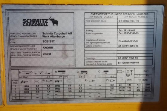 Schmitz CARG SCB3ST CoC Documents, TuV Loading Certificate Schmitz Cargobull CARG SCB3ST CoC Documents, TuV Loading Certif...