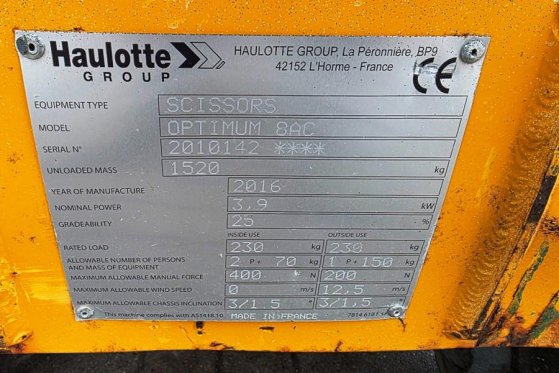 Haulotte Optimum 8 Electric, 7.77m Working Height, 230kg Ca Haulotte Optimum 8 Electric, 7.77m Working Height, 230kg Ca 20...