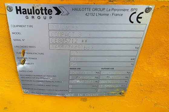 Haulotte Compact 8 Electric, 8.2m Working Height, 350kg Cap Haulotte Compact 8 Electric, 8.2m Working Height, 350kg Cap 20...