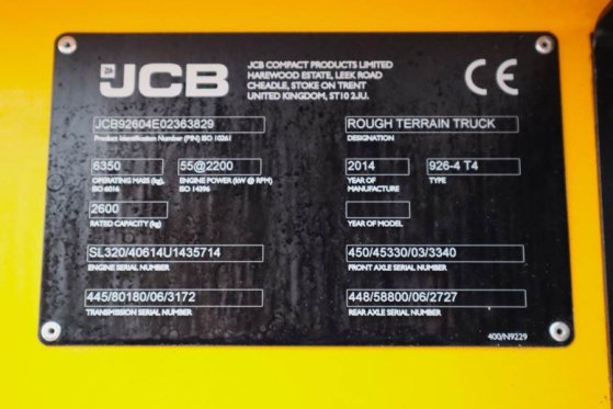 JCB 926 Diesel, 4x4 Drive, Triplex mast, 5500mm Liftin 10215 2014 2 Rough Terrain Forklift image 20