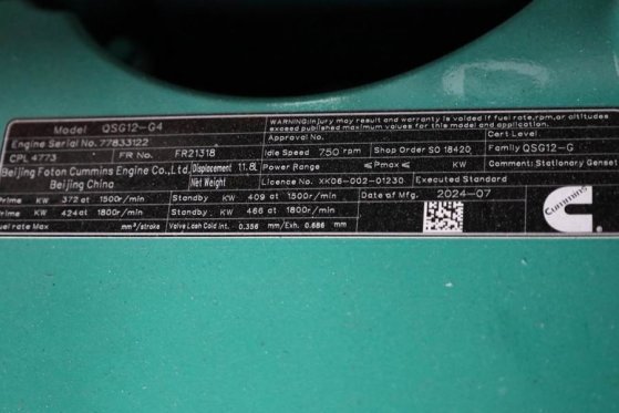 Cummins C450D5Q Declaration of Conformity, Diesel, 450kVA, C450D5Q Declaration of Conformity, Diesel, 450kVA, 2025 2 Gener...