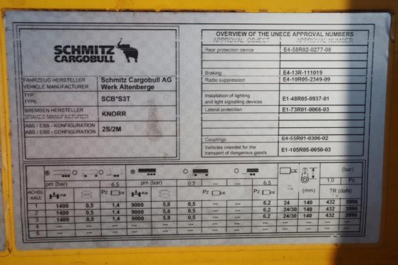 Schmitz Cargobull SCB3ST CoC Documents, Dutch Registration, 3-Axle, Schmitz Cargobull SCB3ST CoC Documents, Dutch Registra...