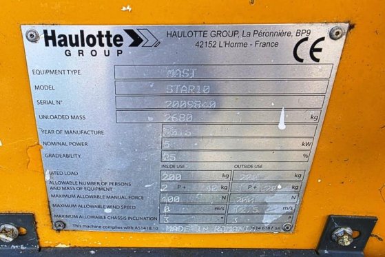 Haulotte STAR 10 Electric, 10m Working Height, 3m Reach, 20 Haulotte STAR 10 Electric, 10m Working Height, 3m Reach, 20 20...
