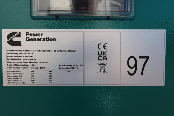 Cummins C220D5EQ Declaration of Conformity, Diesel, 220kVA C220D5EQ Declaration of Conformity, Diesel, 220kVA 2025 2 Gener...
