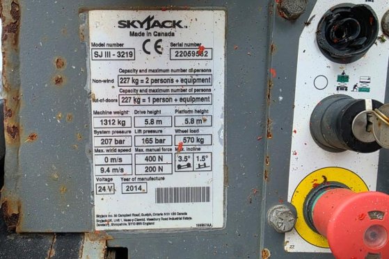 SkyJack SJ3219 As-Is, Electric, 8m Working Height, 227kg C Skyjack SJ3219 As-Is, Electric, 8m Working Height, 227kg C 2014...