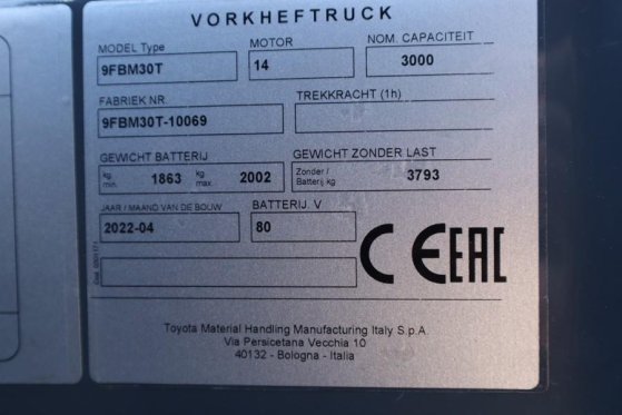 Toyota 9FBM30T Valid inspection, *Guarantee! Electric, 47 9FBM30T Valid inspection, *Guarantee! Electric, 47 2022 2 Forkli...