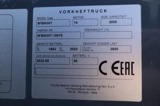 Toyota 9FBM30T Valid inspection, *Guarantee! Electric, 47 9FBM30T Valid inspection, *Guarantee! Electric, 47 2022 2 Forkli...