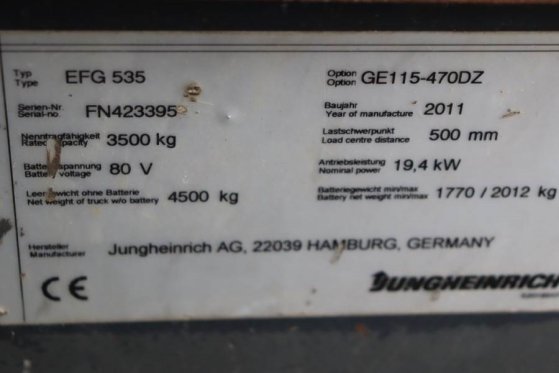 Jungheinrich EFG535 Electric, Lifting Height 4700mm, Freelift 1 EFG535 Electric, Lifting Height 4700mm, Freelift 1 2011 2 ...