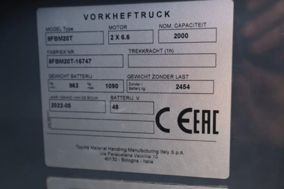 Toyota 8FBM20T Valid inspection, *Guarantee! Electric, 47 8FBM20T Valid inspection, *Guarantee! Electric, 47 2022 2 Forkli...