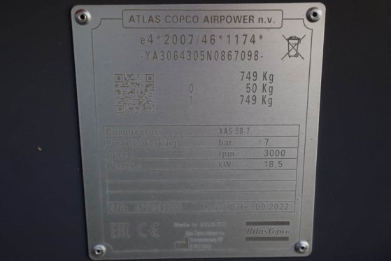 Atlas Copco XAS 58-7 Valid inspection, *Guarantee! Diesel, Vol XAS 58-7 Valid inspection, *Guarantee! Diesel, Vol 2022 2 C...