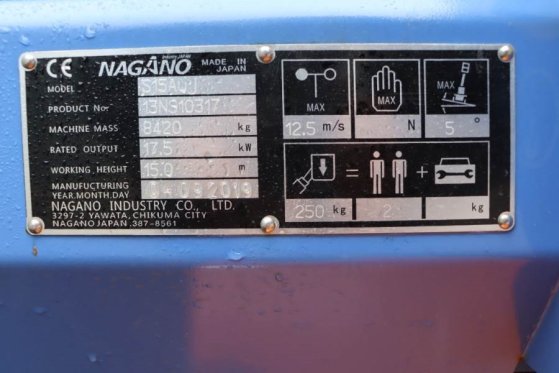 Nagano S15Auj Valid inspection, Diesel, 15 m Working Heig Nagano S15Auj Valid inspection, Diesel, 15 m Working Heig 2019 2...
