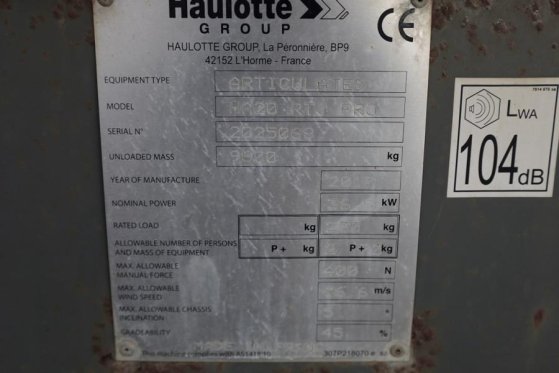 Haulotte HA20RTJ Pro Diesel, 20.6 m Working Height, 12.2 m Haulotte HA20RTJ Pro Diesel, 20.6 m Working Height, 12.2 m 2017...