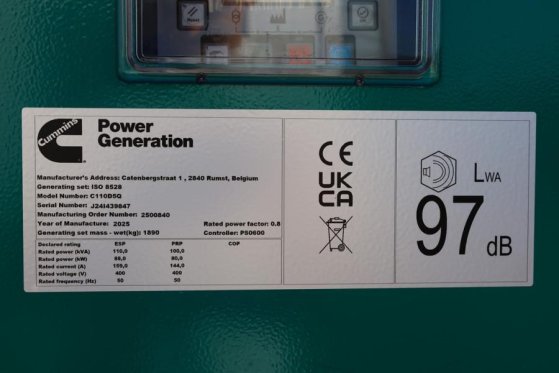 Cummins C110D5Q Declaration of Conformity, Diesel, 110kVA, C110D5Q Declaration of Conformity, Diesel, 110kVA, 2025 2 Gener...
