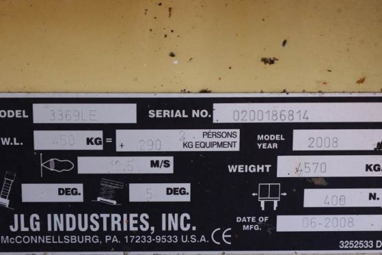 JLG 3369LE Electric, 12m Working Height, 450kg Capacit 3369LE Electric, 12m Working Height, 450kg Capacit 2008 2 Scissor L...