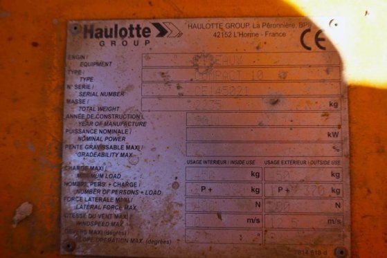 Haulotte Compact 10 Electric, 10m Working Height, 450kg Cap Haulotte Compact 10 Electric, 10m Working Height, 450kg Cap 20...