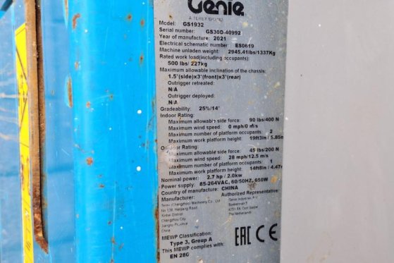 Genie GS1932 E-Drive Several In Stock, 8m Working Height 4842 2021 2 Scissor Lifts image 6