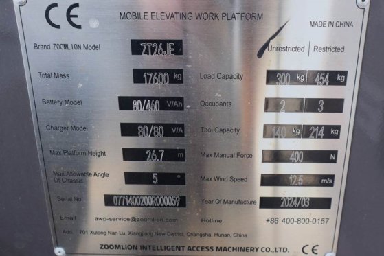 Zoomlion ZT26JE Fully Electric Lithium-Powered, 4x4 Rough T Zoomlion ZT26JE Fully Electric Lithium-Powered, 4x4 Rough T 20...