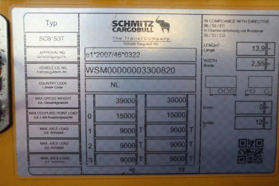 Schmitz Cargobull SCB3ST CoC Documents, TuV Loading Certificate, Dut Schmitz Cargobull SCB3ST CoC Documents, TuV Loading C...