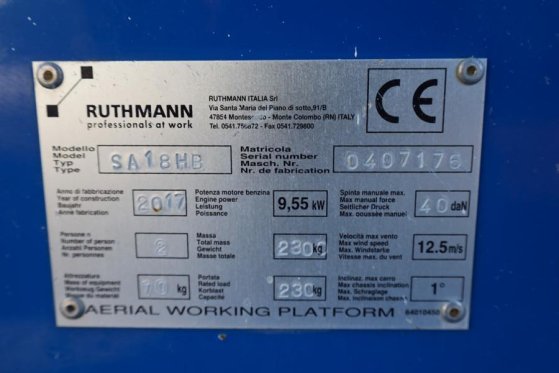 Ruthmann BLUELIFT SA18HD As-Is, Gasoline / 220V, 18m Workin Ruthmann BLUELIFT SA18HD As-Is, Gasoline / 220V, 18m Workin 20...