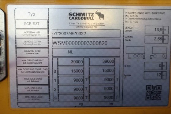 Schmitz CARG SCB3ST CoC Documents, TuV Loading Certificate Schmitz Cargobull CARG SCB3ST CoC Documents, TuV Loading Certif...