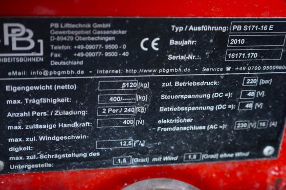 PB LIFT S171-16E Electric, 17.3m Working Height, 400k PB LIFT S171-16E Electric, 17.3m Working Height, 400k 2010 2 Scissor...