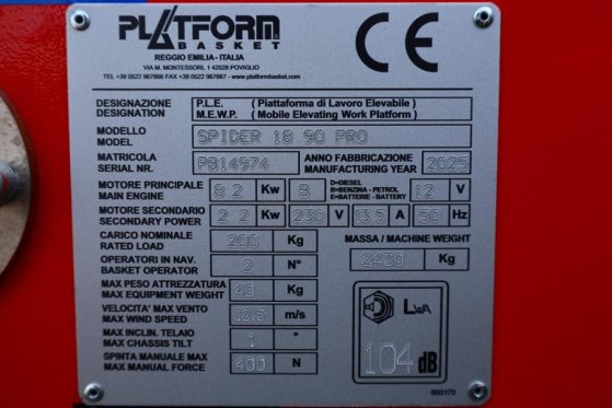 Platform Basket Spider 18.90 PRO CE Declaration, Valid inspection, Platform Basket Spider 18.90 PRO CE Declaration, Valid ...