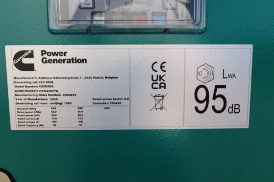 Cummins C55D5EQ Declaration of Conformity, Diesel, 55kVA, C55D5EQ Declaration of Conformity, Diesel, 55kVA, 2025 2 Generat...