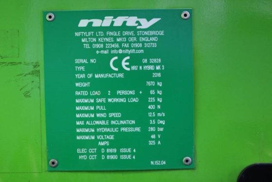 Niftylift HR17NDE HYBRIDE MK3 Hybrid Battery & Diesel, 17m W Niftylift HR17NDE HYBRIDE MK3 Hybrid Battery & Diesel, 17m W ...