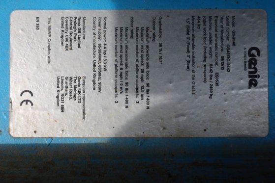 Genie GS2646 Electric, Working Height 9.80m, Capacity 45 GS2646 Electric, Working Height 9.80m, Capacity 45 2013 2 Scissor...