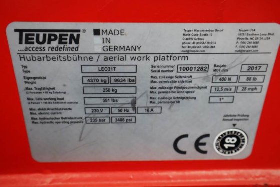 Teupen LEO 31T 230 V Electric Motor + Diesel, Rubber Trac Teupen LEO 31T 230 V Electric Motor + Diesel, Rubber Trac 2017 2...