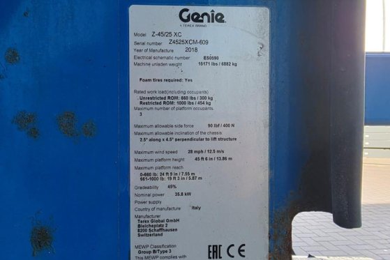 Genie Z45/25 XC Diesel, 4x4 Drive, 16m Working Height, 7 Z45/25 XC Diesel, 4x4 Drive, 16m Working Height, 7 2018 2 image 6